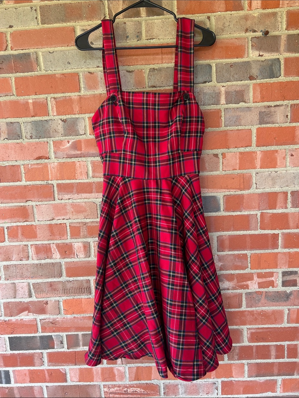 Hell Bunny Red Plaid Pinafore Jumpsuit Romper midi-skirt size 10UK, 6 US
